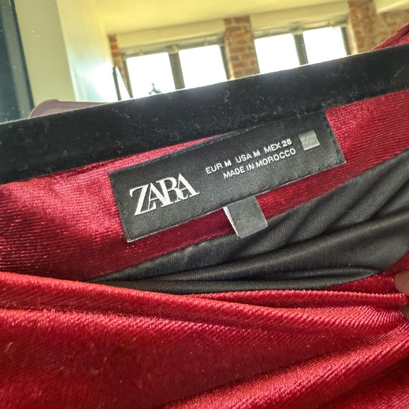 Zara Deep Red Velvet Long Sleeve Dress - Picture 7 of 7